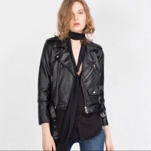 Zara Trafaluc (TRF) Black Faux Leather Moto Jacket